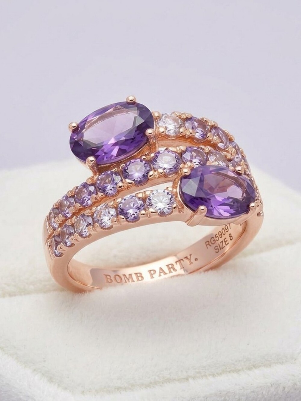 Bomb Party Wrapped In Joy Amethyst Bypass Ring Rose Gold Size 8